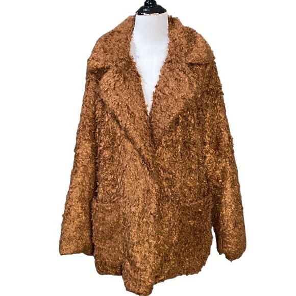 Divided H&M Brown Faux Fur Single Button Jacket Coat - Picture 1 of 11